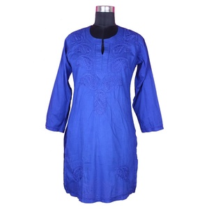 DRL001Chicken bordado largo Kurta algodón indio túnica Floral Top vacaciones vestido tamaño S, M, L, XL, XXL ropa de fiesta occidental - Product Image 1