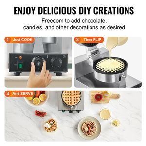 Commercial 1230W Round Non-Stick Stainless Steel Belgian <b>Waffle</b> <b>Maker</b> Temperature T Control <b>Waffle</b> Baker Machine - Product Image 2