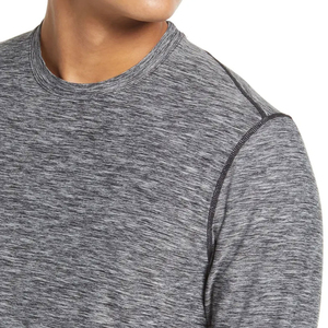 T-shirt à manches longues pour homme, gris, col rond, 100% polyester, coupe classique, couleur unie, décontracté, tricoté, col rond, respirant - Product Image 6