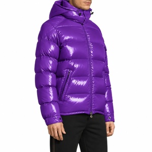 <b>Men's</b> <b>Purple</b> Hooded Puffer Jacket Solid Color Polyester Filled Windproof Zipper Closure Casual Winter Wear Regular Fit Front - Product Image 3