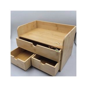 Eco-friendly Bamboo <b>Storage</b> Organizer with 3 Drawers Desktop Cosmetic & Office Supplies Holder Vietchoice - Product Image 1