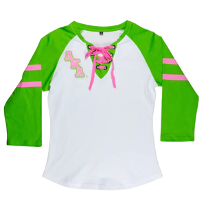 T-shirt à manches raglan pour femme, imprimé, en coton premium, manches trois quarts, style décontracté, style baseball - Product Image 1