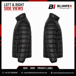 OEM Custom <b>Mens</b> <b>Black</b> Stand Collar Puffer Jacket Lightweight Quilted Winter Coat 3D Embroidered Logo Private Label - Product Image 3