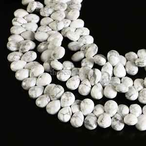 Perles de howlite naturelle en forme de poire, facettées, 8x11 à 9x12 mm, perles de howlite blanches pour la création de bijoux, perles briolette en forme de poire - Product Image 3
