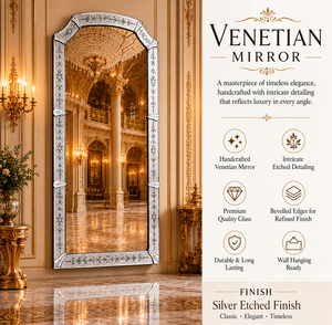 Venetian Rectangle Square Arch Wall <b>Mirror</b> Etched Floral Beveled <b>Frame</b> Antique <b>Silver</b> Full Length Decorative Luxury Handmade - Product Image 3