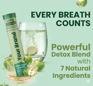 Comprimés effervescents détoxifiants pour les poumons à base de plantes, soutien respiratoire, sans sucre, saveur pomme verte, complément pour la santé immunitaire et la purification - Product Image 2