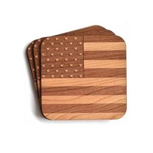 Juego de Posavasos Patrióticos de Madera al por Mayor, Duraderos y Resistentes al Calor, con Logotipo Personalizado de la Empresa Disponible - Product Image 1