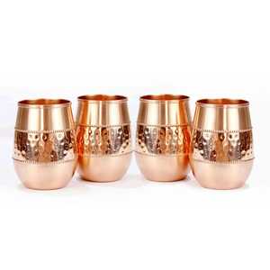 Hammered Band Pure Copper <b>Tumbler</b> Set with Straw Eco-Friendly Large Capacity Office & Home Use <b>Metal</b> Tableware - Product Image 1