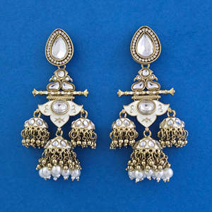 Boucles d'oreilles pendantes Kanhai Jewels en laiton, perles bohèmes, sans nickel ni plomb, placage Mehndi, pour femme, mariage, 15g - Product Image 2