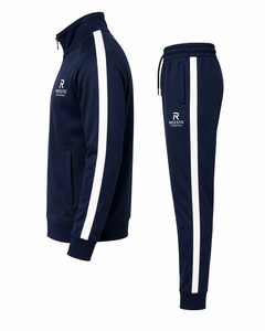 Conjunto Deportivo para Hombre, Azul Marino, con Cierre de Cremallera de un Cuarto, Franjas Laterales Blancas, Ropa Deportiva para Correr, Otoño, Algodón y Poliéster - Product Image 4