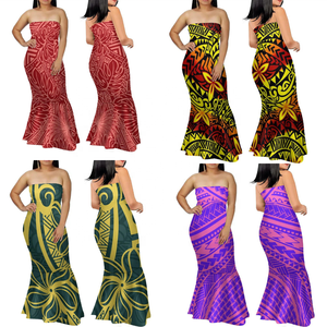 Vestidos de Noche Estilo Polinesio Samoa Tapa, Vestidos de Sirena sin Tirantes, Azules, a la Moda, con Hombros Descubiertos, Estampados, Ajustados al Cuerpo - Product Image 3