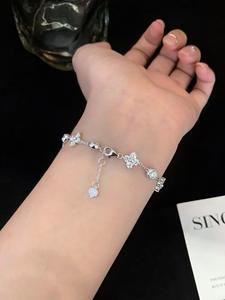 Four Leaf Design <b>Solid</b> Gold Moissanite Diamond <b>Bracelet</b> Round Brilliant Cut Flower Design Claw Set Chain Link Jewelry - Product Image 2