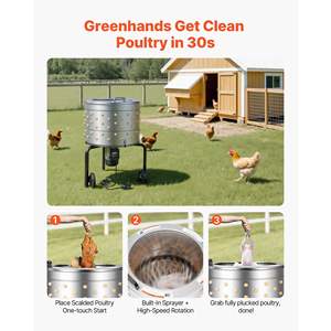 Plumeuse à poulet électrique 1100W 275 tr/min, tambour de 25,6 pouces, 158 doigts souples, en acier inoxydable, avec roues de transport, modèle de déplumeuse - Product Image 6