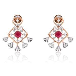 Rose Gold Plated <b>Ruby</b> <b>Necklace</b> and Earring Set with Princess Cut Diamonds Geometric Design Luxury Jewelry for Women Wedding - Product Image 3