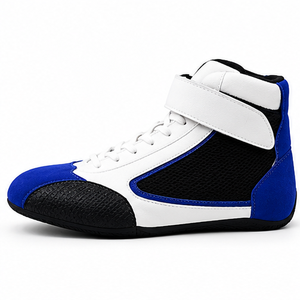 Botas de Motocicleta al Tobillo, Personalizables, de Alta Calidad, en Blanco, Negro y Azul, con Parte Superior de Cuero Genuino, Forro de Nomex, Transpirables, Ligeras, con Cierre de Velcro - Product Image 1
