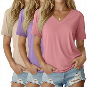 Camiseta de Verano para Mujer, Tallas Grandes S-5XL, Cuello en V, Manga Corta, Corte Regular, Transpirable, Spandex/Algodón - Product Image 5