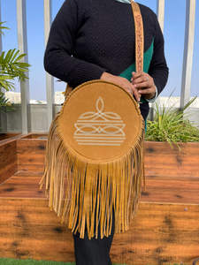 Trendy Luxury Ladies Boot Stitch Hand Tooled Suede Leather Round Shoulder Bag Custom Fashion Cowhide Circle Fringe Crossbody Bag - Product Image 2