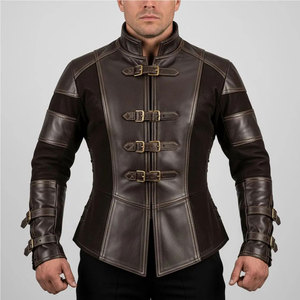 Handmade Men Brown <b>Leather</b> Trench Coat Custom Genuine <b>Leather</b> <b>Long</b> <b>Jacket</b> Gothic Cosplay Streetwear - Product Image 3