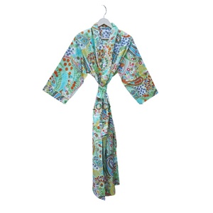 Kimono 100% coton pour vêtements de nuit Kimono confortable et relaxant à encolure en V avec un design simple et un imprimé floral pour une tenue décontractée - Product Image 1