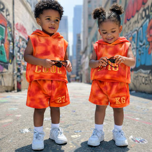 Conjunto de Sudadera sin Mangas y Pantalones Cortos para Niños, Ropa de Verano de Dos Piezas, Marca Privada OEM, Estilo Urbano - Product Image 5