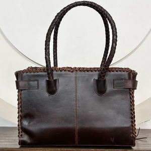 Bolso Tote de Cuero Vacuno Genuino Hecho a Mano de Primera Calidad con Flecos, Asas Trenzadas y Borlas para Mujer - Product Image 5
