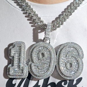 Pendentif pour homme en argent 925 avec moissanite, lettres et chiffres, style hip-hop, taille baguette, serti en canal, breloque à thème, pour usage quotidien - Product Image 3