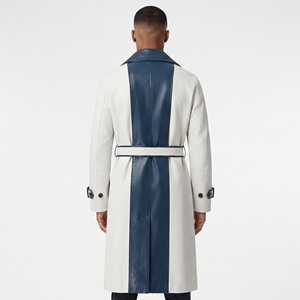 <b>Men's</b> Genuine Leather Fashion Trench Coat <b>Men's</b> PU Leather Overcoat With Waist Belt Boys Leather <b>Long</b> Breasted Button Coat - Product Image 2