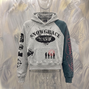 เสื้อฮู้ดครอปผู้ชาย Snowgrace แขนเสื้อแบบแร็กแลน สตรีทแวร์ พิมพ์ลาย มีกระเป๋า ดีไซน์ทรงโอเวอร์ไซส์ เหมาะสำหรับใส่ในฤดูใบไม้ร่วง - Product Image 3