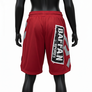 Shorts de basket-ball pour femmes, haute qualité, maille polyester 180 GSM, légers, design à panneaux rouges, logo personnalisé. - Product Image 2