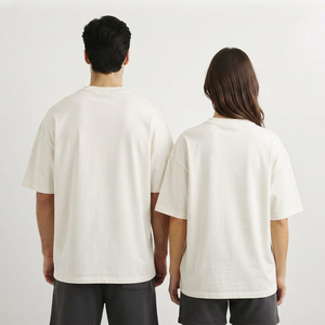 T-shirt unisexe en coton pour femme, coupe oversize, léger, col rond, épaules tombantes, couleur unie, logo personnalisé, commande en gros - Product Image 2