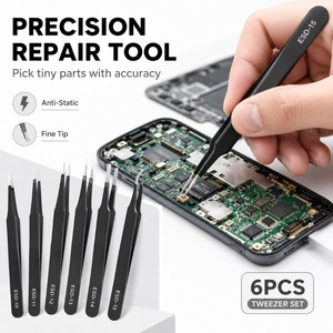 Juego de Pinzas Antiestáticas de Precisión ESD, Kit de Herramientas de Reparación de Acero Inoxidable con Punta Fina para Ensamblaje Electrónico - Product Image 1
