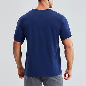 Vêtements de sport personnalisés pour hommes |   T-shirt de performance premium bleu marine uni en mélange polyester/coton à col rond |   Séchage rapide, écologique - Product Image 3