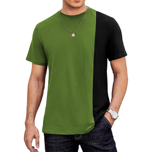 Olive Green Black Vertical Split Colorblock Slim Fit Short Sleeve Casual Crew Neck Men T <b>Shirt</b> - Product Image 1