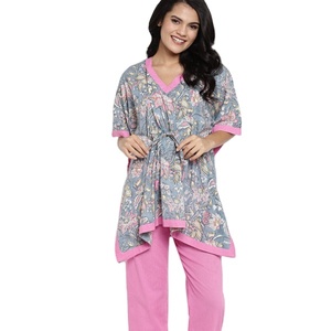 Women's Stylish Silk Kaftan Exclusive Digital Printed Lady Elegance Floral Printed Short Women Kaftan Top With Solid Color <b>Pant</b> - Product Image 1