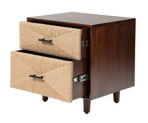 Modern Jute Rope Weave Nightstand 2 Drawer Wood <b>Bedside</b> Table Midcentury Bedroom Furniture Handmade <b>Storage</b> Cabinet - Product Image 5