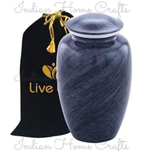 Blue Marble Urn Keepsake Cremation Urn <b>Memorial</b> Cinerary Vessel Metal Urn for Home Remembrance - Indian Home Crafts - Product Image 3