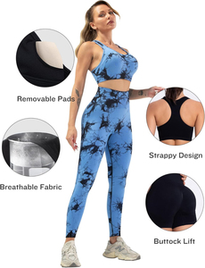 <b>Blue</b> Tie-Dye Yoga Set High Waist Leggings Shorts Sports <b>Bra</b> Four-Way Stretch Spandex Polyester Print Workout Wear 2PCS 3PCS Set - Product Image 2