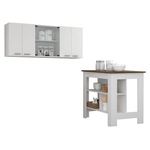 Set Cucina 2 Pezzi Briargate Bianco e Noce Composto da Isola Cucina e Mobile a Parete - Product Image 2
