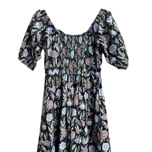 Vestido Maxi de Algodón Indio Ecológico con Estampado a Mano, 100% Algodón, Estilo Casual, Técnicas de Bordado, Decoración con Borlas, Largo - Product Image 1