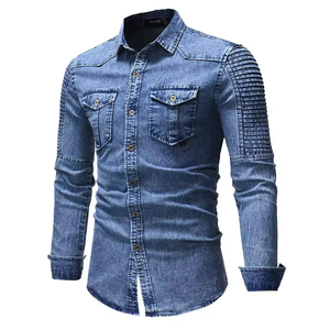 เสื้อเชิ้ตเดนิมโอเวอร์ไซส์ผู้ชาย กระเป๋าเสื้อที่อก ผ้าฝ้าย 100% กันยับ แห้งเร็ว ระบายอากาศดี สไตล์ลำลอง สตรีทแวร์ ติดกระดุม คุณภาพสูง - Product Image 5