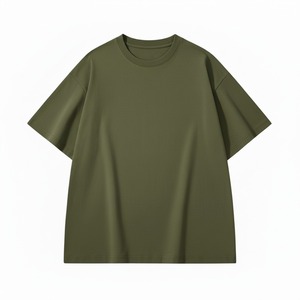 Camiseta de punto informal de manga corta con cuello redondo, color verde oliva, talla grande, para hombre, corte regular, 100 % algodón jersey - Product Image 1
