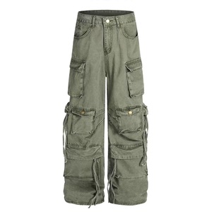 High Quality Men Pocket Zipper Fly Pants <b>Cargo</b> Men Button up Canvas 3d Pocket Wide Leg Baggy Men <b>Work</b> Pants - Product Image 6