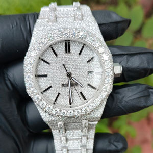 Montre mécanique de luxe de haute qualité 41 mm entièrement sertie de diamants Moissanite VVS faits à la main 5 mm avec verre de qualité professionnelle - Product Image 1