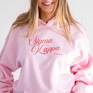 Letra griega Zeta en rosa y blanco |   Sudadera con Capucha Sigma Tackle Twill con Bolsillo Frontal, Corte Holgado, Estilo Casual para Mujer, Ropa de Otoño - Product Image 4