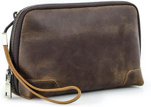 Fazmax Corporation Brown Leather Clutch <b>Zip</b> Around <b>Wallet</b> with Wrist Strap Model A42 - Product Image 2