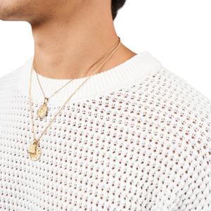 Camiseta de punto de ganchillo con rayas en contraste, blanca, de manga corta, tejido texturizado, informal de verano, transpirable, con cuello redondo. - Product Image 3