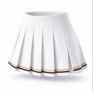Women's Red Pleated <b>Mini</b> Skirt With Elastic Waist And Striped Hem All Seasons Wear - Product Image 3