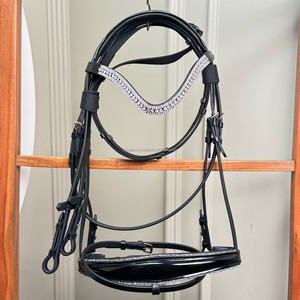 Brida de caballo de cuero genuino de lujo con banda de cristal para cejas y diseño anatómico de banda para la nariz con tocado acolchado y riendas incluidas - Product Image 4