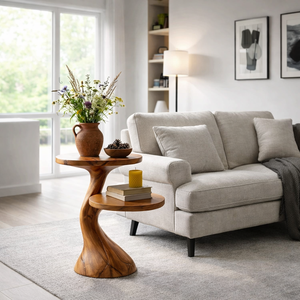 Solid Wood Twisted Pedestal Accent Table Handcrafted Organic Modern Furniture Natural Wooden <b>Stools</b> <b>Ottomans</b> - Product Image 2