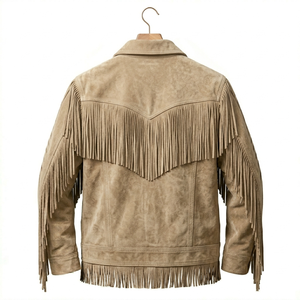Wholesale Custom OEM Men's Vintage <b>Suede</b> Genuine Leather Tassel <b>Jacket</b> Classic Western Fringe Coat for Autumn - Product Image 6